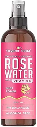 Exportmall Organic Netra tonik za lice od ružine vode sa vitaminom C – čisti sprej za lice od organske ruže za sve tipove kože-idealan za čišćenje kože – zateže pore, vraća pH ravnotežu-200 ml