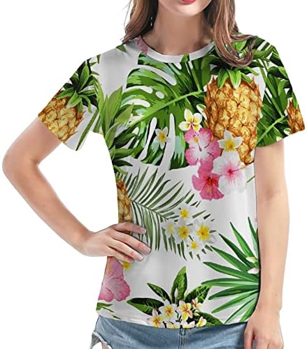 Miashui ženska čvrsta košulja 2023 novi ženski ljetni krajolik Print cijelog tijela labavi okrugli vrat ananas pun ženski prugasti