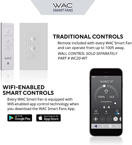 WAC Smart Fans San Francisco unutarnji i vanjski Stropni ventilator sa 3 oštrice u ravni 52 U mat bijeloj boji s kompletom LED svjetla od 3000k i daljinskim upravljačem radi s Alexa i iOS ili Android aplikacijom