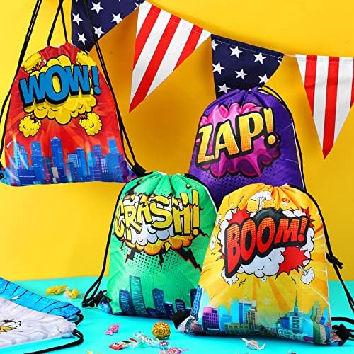 18 kom herojska zabava favorizira torbe komični heroji torba za vuču ruksaci Goodie Candy poklon torbe za djecu djevojčice dječaci rođendanske potrepštine dekoracije, 9,8 x 11,8 inča