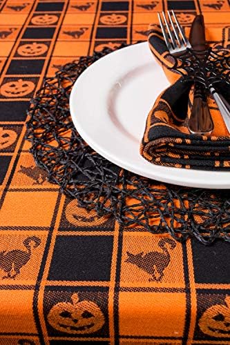 DII Halloween Party Stonje dekor, za višekratna pamučna tkanina za višekratnu upotrebu, stolnjak, 60x84, narandžasta i crna bivola
