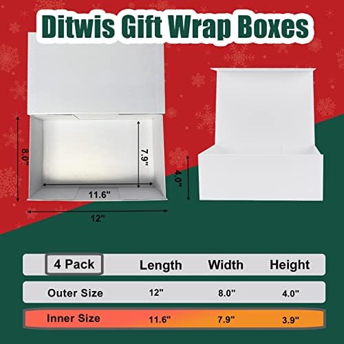 Ditwis 4 Pakovanje 12x8x4 bijelo i 4 Pakovanje 11x8x3, 5 Crne poklon kutije sa magnetnim poklopcima za zatvaranje, kutija za umotavanje poklona za Božić, prijedlog djeveruša, rođendani, Dan zaljubljenih