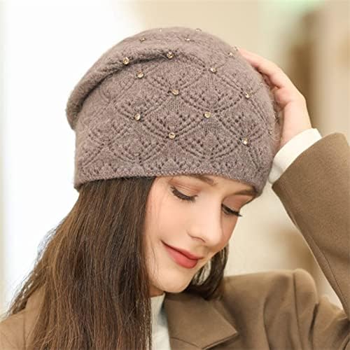 Žene Elegantni trendi topli Chunky Soft Stretch kabel za zimske šešire sa širokim perlicama Trim hat hlače
