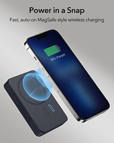 ESR MagSafe baterija, 10,000 mAh MagSafe Power Bank sa USB-C kablom, magnetna bežična Power Bank za iPhone 14/13/12 seriju, MagSafe prijenosni punjač, MagSafe dodatna oprema, crna