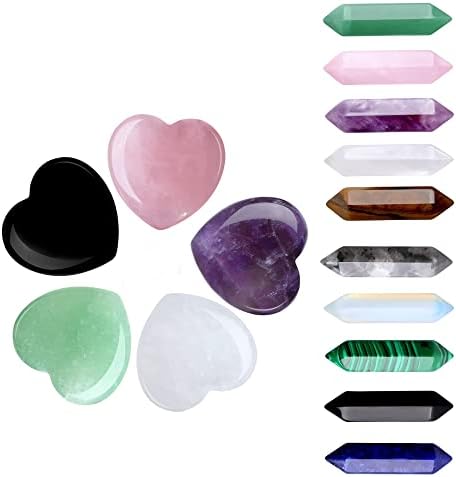 Yatojuzi 5pcs prirodni srčani iscjeljivanje kristala kamenja i 10pcs šesterokutni bodovi zacjeljivanje kristala kamenja
