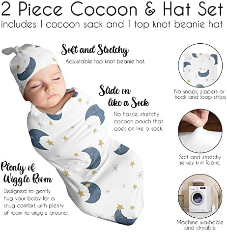 Sweet Jojo Dizajn Moon Star Baby Boy Girl Cocoon i Beanie Set hat dres Stretch pletene vrećice