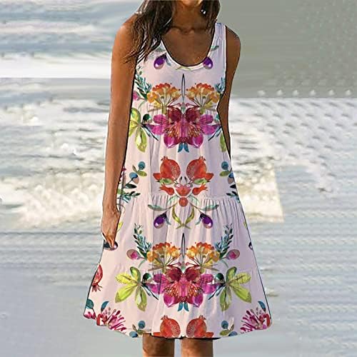 Knosferska haljina za žene Ljetna ljuljačka haljina u vratu BabyDoll haljina bez rukava rukavica haljina za plažu