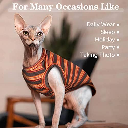 Sfeynx mačka bez dlaka, crvene i crne trake od pulover mačene mačele bez rukava, ljetni okrugli ovratnik