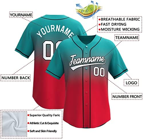 Prilagođeni Gradijentni Bejzbol dres prošivene / štampane Personanlizovane majice sa dugmadima Sportska uniforma za muškarce Žene Mlade