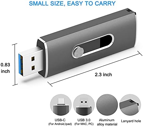128GB USB C palac, Kootion USB 3.0 Flash pogon Dual tip-c USB stick brzi skok za skok s brzinom Aluminijski