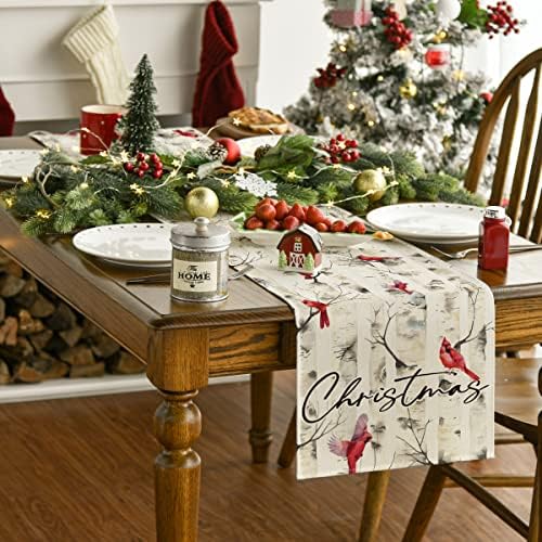 Artoid Mode Cardinals Trees Božićni trkač stola, sezonska zimska kuhinja dekoracija trpezarijskog stola za zabavu na otvorenom 13x72 inča