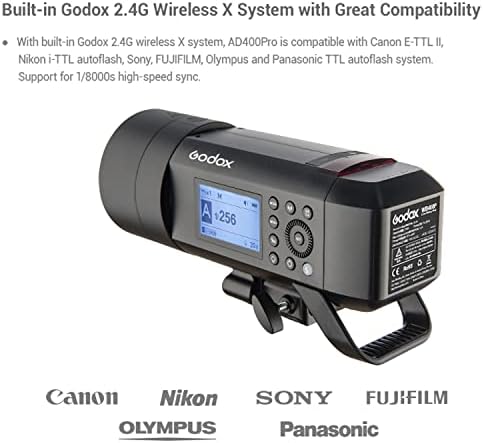 Godox AD400 Pro AD400PRO Godox Flash za Nikon kameru, s Godox XPRO-N bljeskanjem, 0.01-1S Vrijeme recikliranja, 380 punih napajanja, 30W LED lampica za modeliranje, 400W 2,4 g TTL bljeskalice sa nosačem i Godox nosač