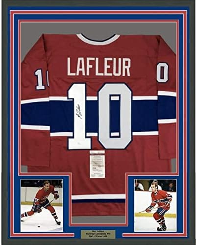 Uokvireni autogramirani / potpisan momak Lafleur 33x42 Montreal Crveni hokejaški dres JSA COA