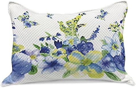 Ambesonne žuta i plava pletena plipka, opruga cvjetni akvarel cvjetajući živopisni cvjetovi Dizajn, standardni jastuk kraljevske veličine za spavaću sobu, 30 x 20, vapno zelena kraljevska plava