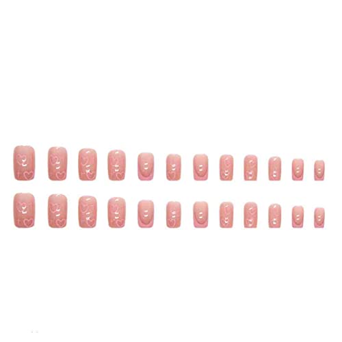 Enppode Pink Press na noktima srednji lažni nokti kvadratni akrilni nokti sa srcima dizajn puni poklopac nokti