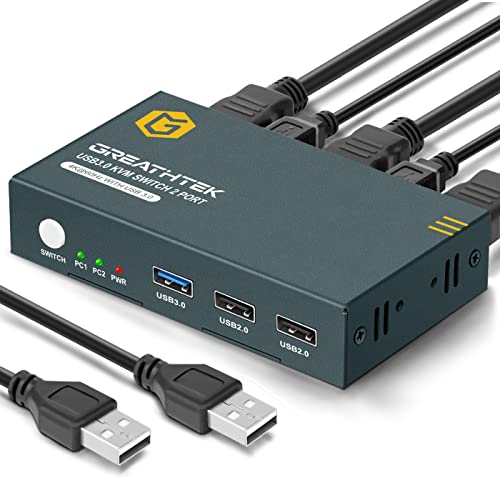 USB 3.0 KVM prekidač HDMI 2 Port Ultra HD 4K@60Hz, KVM prekidači sa USB 3.0 portom prenos velike brzine dijelite USB uređaje, 2 kom dijelite 1 Monitor sa prekidačem za dugme, sa 2 USB 3.0 i 2 HDMI kabla