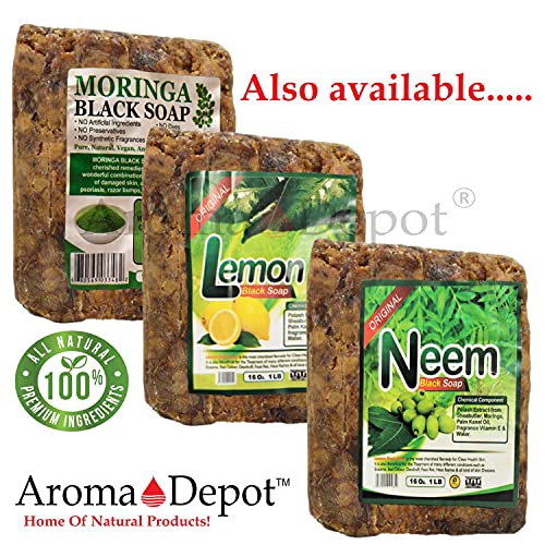 Aroma Depot MORINGA sirovi afrički crni sapun 2 lb / 32 oz prirodni sapun za akne, ekcem, psorijazu, uklanjanje ožiljaka za pranje lica i tijela. Ručno rađeno