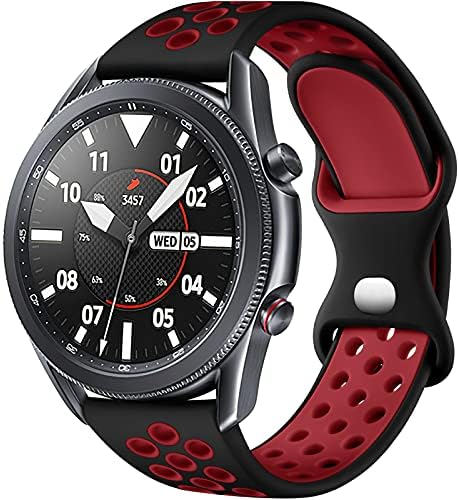 Rubinom Kompatibilan je za Samsung Gleda 3 banke 45mm / Galaxy Watch Bands 46mm / Gear S3 Frontier / Classic Watch, 22 mm Trake za sat Brzo oslobađanje Silikonske prozračne kaiševe za muškarce, crna / crvena, velika
