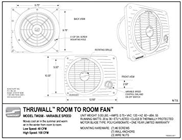 Suncourt ThruWall TW208P prenos od sobe do sobe kroz ventilator za zidnu ventilaciju, 2-brzinski pojačivač za registraciju ventilacionih otvora, tih rad, poboljšan protok vazduha za bolje grejanje i hlađenje u zatvorenom prostoru, Belo