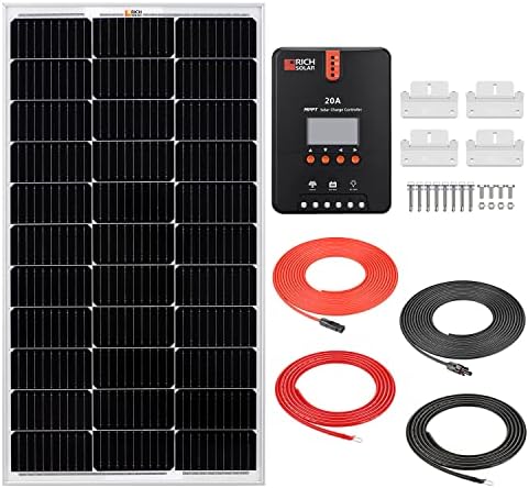 Bogati solarni 100w solarni Panel+ 20a MPPT kontroler punjenja+ solarni produžni kablovi+ kablovi za ladicu+ montiranje Z nosača za RV Van DIY Off-Grid sistem