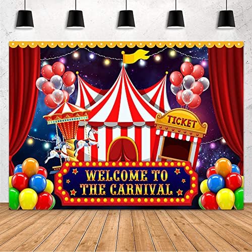 MEHOFOND Carnival Circus pozadina za fotografiju karneval tema rođendan dekoracije Banner Dobrodošli na Karneval crveni šator šareni baloni fotografija pozadina štand rekvizite vinil 7x5ft