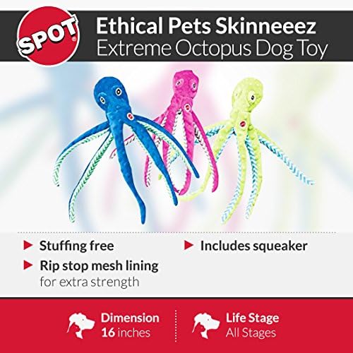 SPOT etički Kućni ljubimci Skinneeez Extreme Stuffingless izdržljiv Squeaker hobotnica pas i mačka