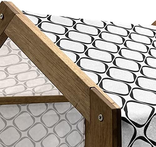 Lunadljiva crno-bijela drvena kuća za kućne ljubimce, jednobojni minimalistički RHOMBUS aranžman rešetka mozaik sažetak, vanjski i zatvoreni prijenosni odgajivačnica sa jastukom i poklopcem, velikim, crno-bijelim