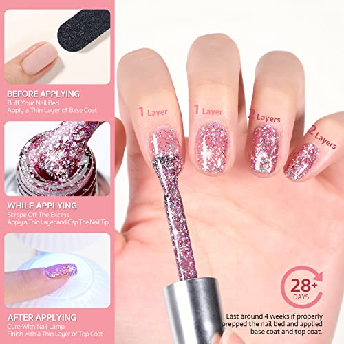 GAOY Glitter Gel lak za nokte, 16 ml ružičastog svjetlucavog Gel laka, Diamond Shiny Glitter UV Gel za umjetnost noktiju, potopite lak za nokte Kućni DIY manikir