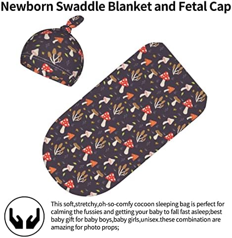 Slatka gljive swaddle pokrivače za hat za dječaka od 0-6 mjeseci, mekana swadles omotač za bebe,
