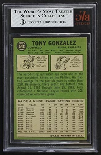 1967. topps 548 Tony Gonzalez Philadelphia Phillies BSG BVG 7.00 Phillies