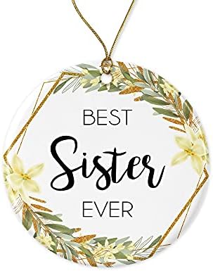 Adazzoo sestra Božić Ornament-Božić Ornament za sestru-sestra poklone-najbolja sestra ikad na obje strane, bijeli