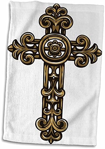 3D Rose Brown Scroll vjerski križ / sportski ručnik,15 x 22, bijeli