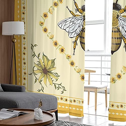 Onehoney Searhouse Yelge Sheer Curtains Set za 2 ploče, suncokret med pčela polu-prozirna ravnoteža