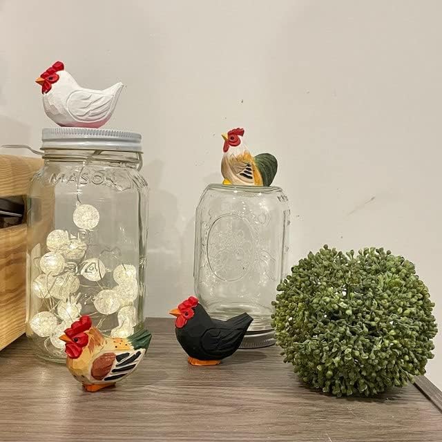Selsela White Hen Minijaturni drveni pileći ptičji umjetnički statuu Mini izrezbarene ukradene figurice Male farme Kolekcionari