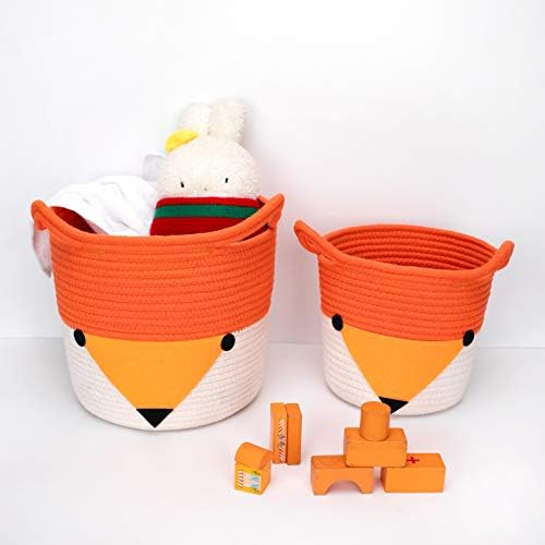 Annecy Cotton Rope storage Basket Set od 2, Fox tkana korpa za odlaganje, Organizator korpe za igračke za Mačke,