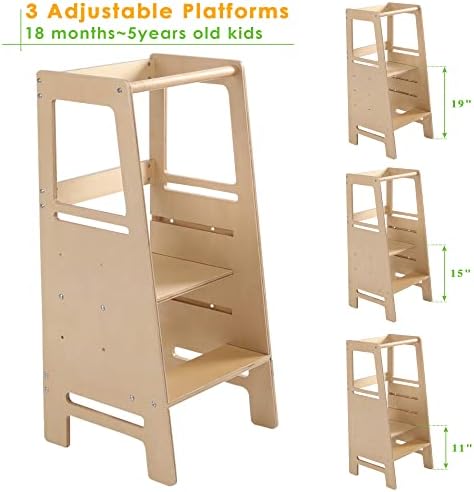 Kuhinjska Stepenasta stolica podesiva po visini za djecu i malu djecu sa sigurnosnom šinom za učenje djece