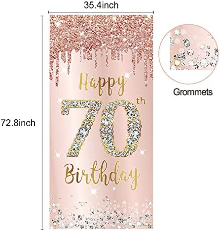 70th rođendan Banner dekoracije za žene, ružičasto ružičasto zlato Happy 70th Birthday poklopac vrata pozadina