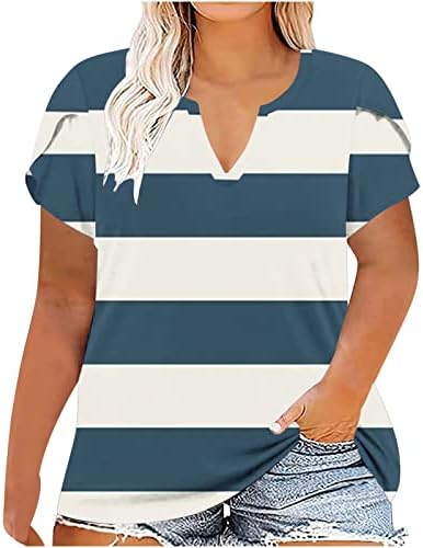 Ženske plus veličine Henley majice 2023 Flowy ljetni vrhovi labavi kratki rukav Tee majica Osnovni v vrat prevelizirani bluze