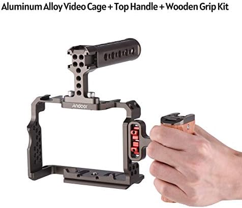 Andoer Aluminijumska legura komplet za kavez kamere sa video opremom Gornja ručka drvena zamjena za