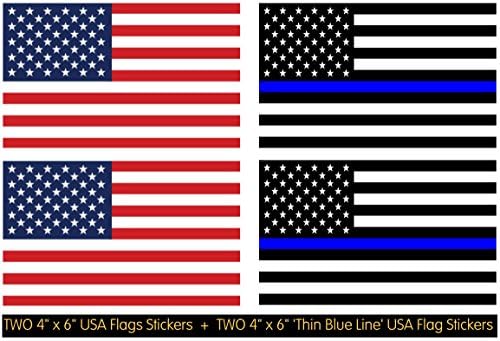 Securepro Products 4 Pack - dva velika 4 x 6 SAD zastavu naljepnice + dva velika 4 x 6 Thin Blue Line Sjedinjene Države američka zastava naljepnica naljepnice; Premium kvalitete 3m vinil, Die-Cut, sito štampa