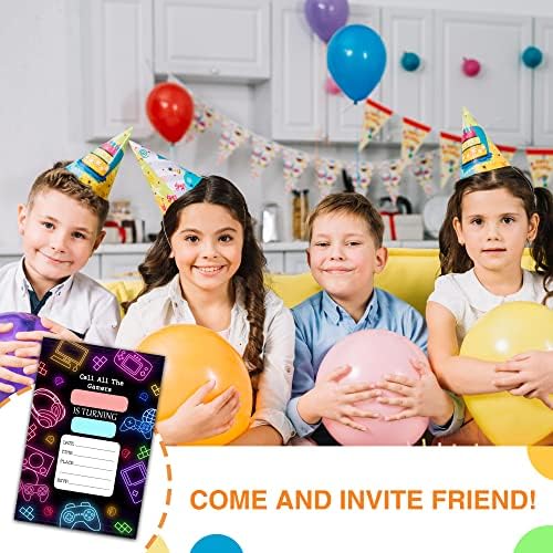 Detiho 4 X 6 Gaming Theme Rođendanski pozivnice sa kovertama - Nazovite sve igrače - Poziv za video