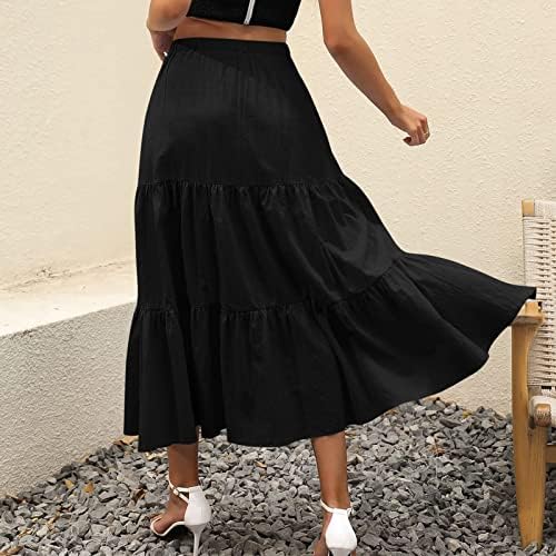 Pleted Flowy Maxi suknje za žene Ležerne ljeto Boho Boho Beach suknja Čvrsta boja visoka struka Swiered