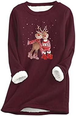 LCEPCY božićne dukseve za žene topli šerpa obložena fleesom pulover s pulovernim slovom od tiskanog salona