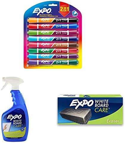 Expo suho brisanje 2-in-1 markeri, dlijeto, asortirani, 8 brojeva i suhog brisanja za čišćenje ploče za čišćenje tablice, 22 oz i suvo blok gumica, meka hrpa, 5-1 / 8 in. X 1-1 / 2 in.