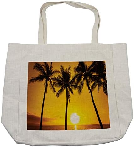 Ambesonne tropska torba za kupovinu, tropska Sunset obalna tema plaža kokosovo drveće egzotična slika za odmor, ekološka torba za višekratnu upotrebu za namirnice plaža i još mnogo toga, 15,5 X 14,5, krema