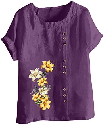 Plus size cvjetni vrhovi za žene 2023 ljeto dugme dolje pamučno posteljina jacquard bluze top modne majice
