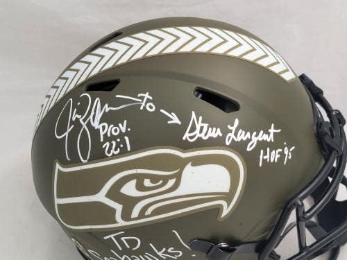 Steve Largent & Jim Zorn potpisao Seattle Seahawks Camo Pozdrav za uslugu u punoj veličini autentične brzine kacige TD Seahawks!MCS Holo Stock #210442 - autographed NFL Helmmes