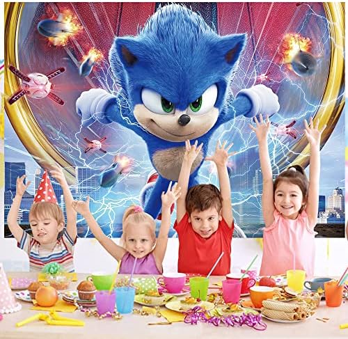 DMHZNB Sonic cartoon party dekoracija sa dječjom sobom na temu ježa i rođendanskom zabavom fotografija u pozadini Baby Shower, vjenčanje, Igraonica, dekoracija banera za fotografije, 5x3 noge