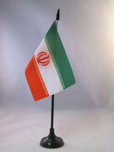AZ zastava Iranska stana zastava 4 '' x 6 '' - iranska - perzijska stolna zastava 15 x 10 cm - crna plastična stick i baza