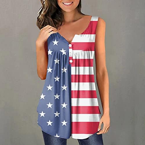 4. jula tunike za žene SAD Zastava stomak krije majice ljeto Casual kratki rukav dugme Up V vrat bluze